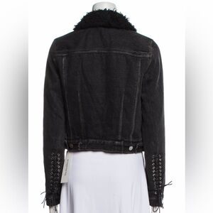 3.1 Phillip Lim Black Denim Jacket with Faux Fur Sherpa Collar Size 2